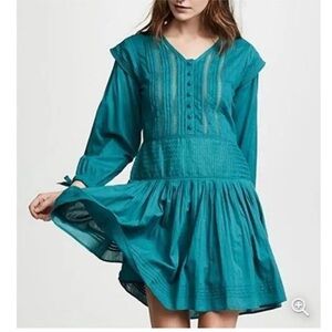 Sea New York Hemmingway Micro Pleated Day Dress Emerald Green Sz 6 8 Small Lace